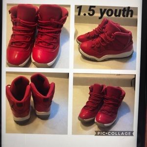 Jordan’s red patent leather and white soles, in new condition...